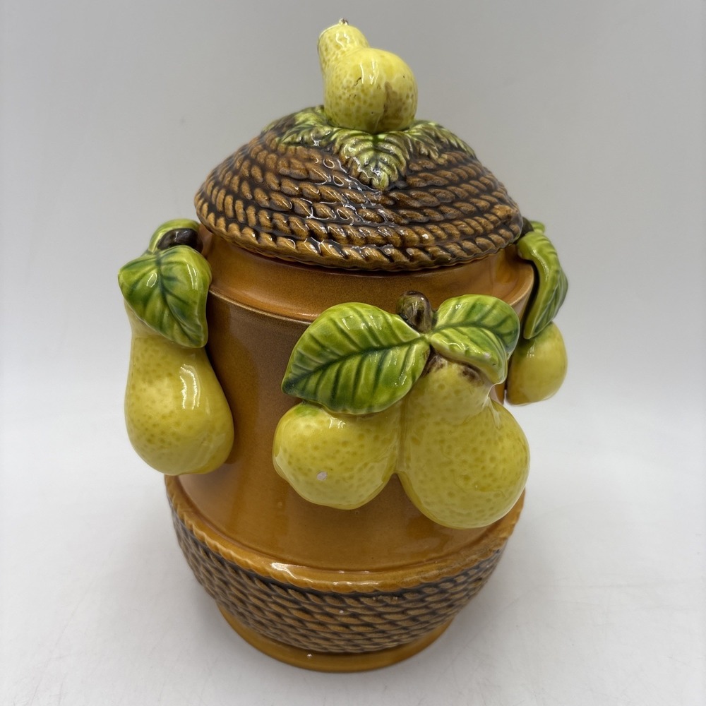 Vintage Mid Century Nevco Japan Large ‎ 10.5" Ceramic Pear Cookie Jar Fruit 70s